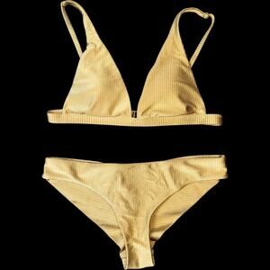 Worn Once Aerie Gold Ribbed Cheeky Bikini Set Size Small
